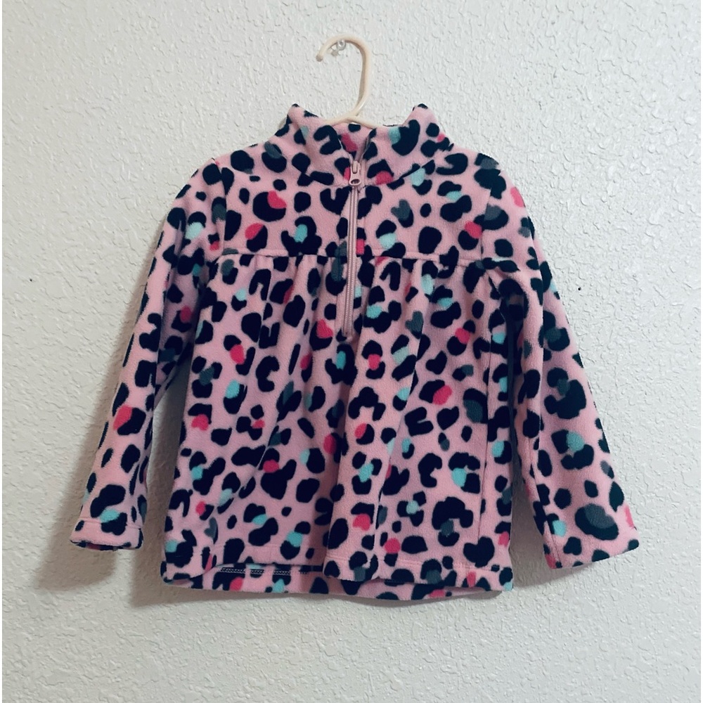 Pink leopard print quarter zip fleece jacket girls 5T